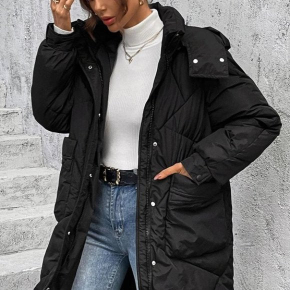 R&B | Winterjacke mit Kapuze für Damen - lange wattierte Jacke
