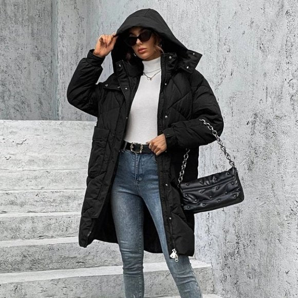 R&B | Winterjacke mit Kapuze für Damen - lange wattierte Jacke