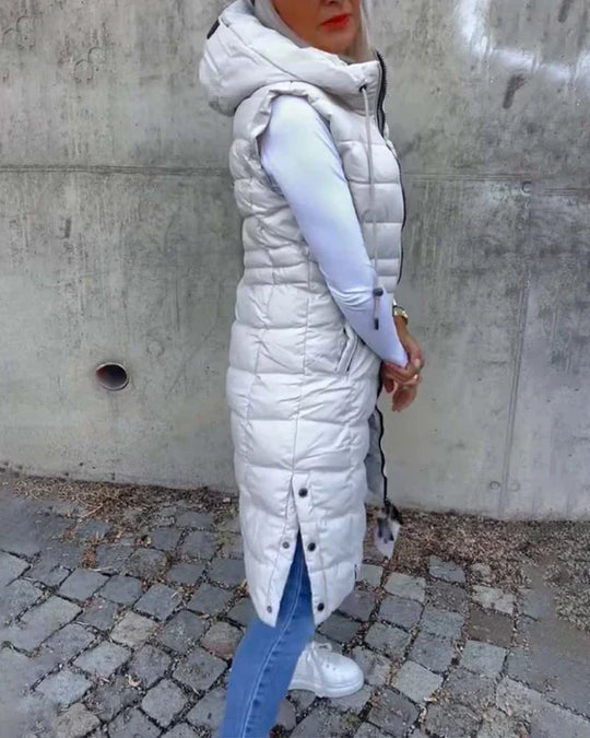 R&B | Ärmellose, Lässige Steppjacke mit Kapuze und Reißverschluss