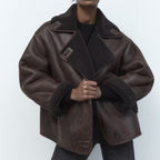 R&B | Übergröße Lammfell Aviator Jacke Weiter Kragen mit Umschlägen