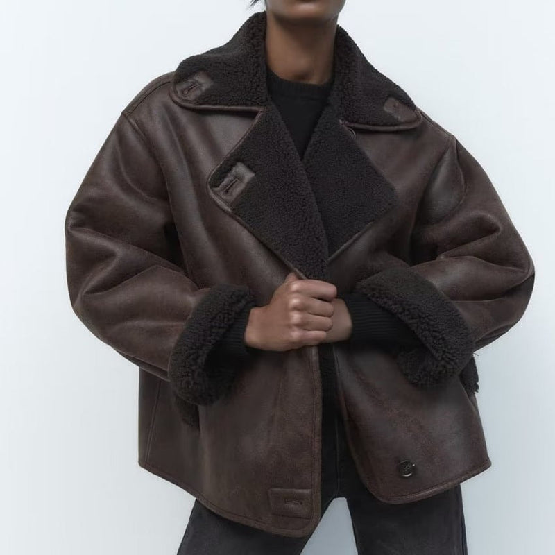 R&B | Übergröße Lammfell Aviator Jacke Weiter Kragen mit Umschlägen