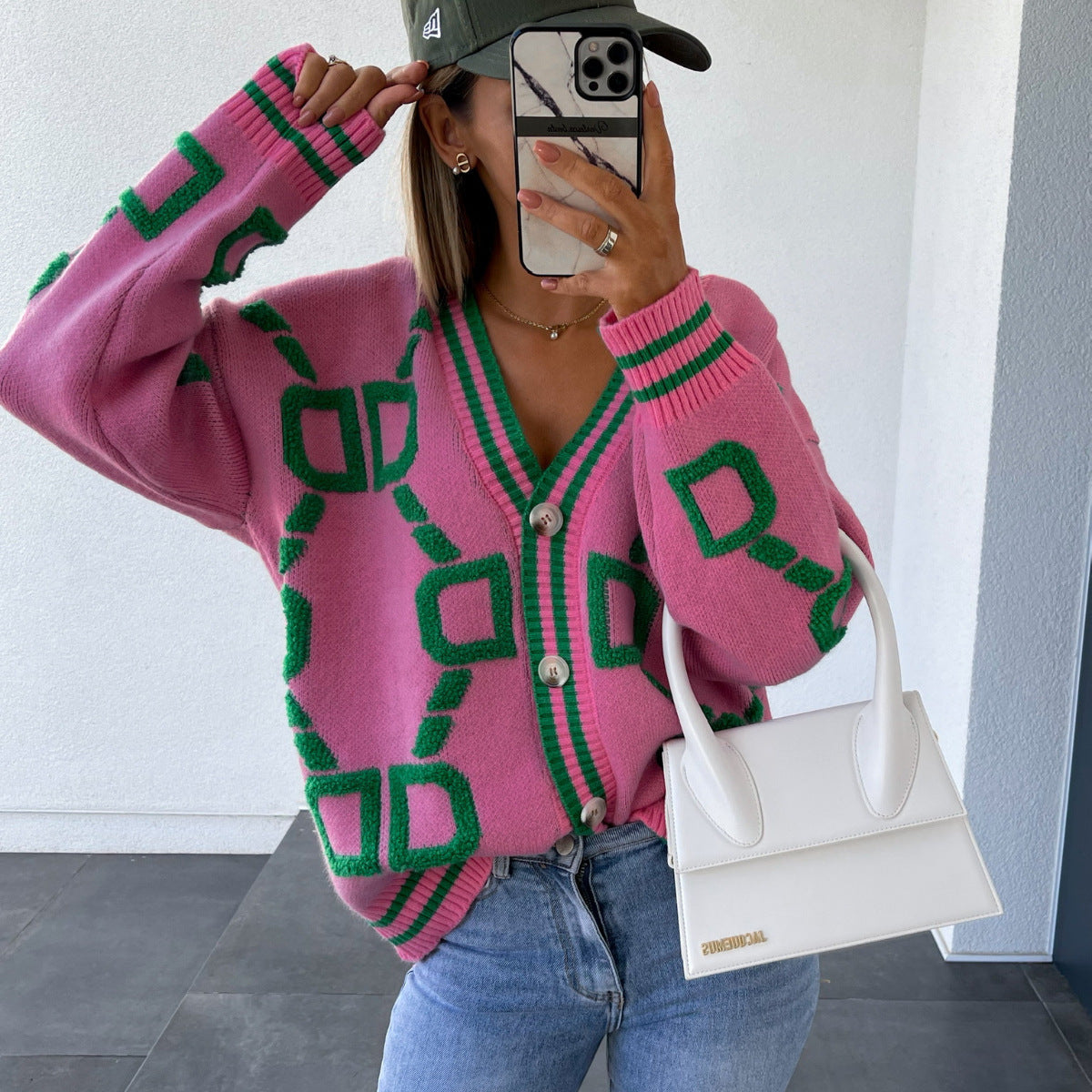 R&B | Oversized Cardigan Grafisches Muster Trendy Design