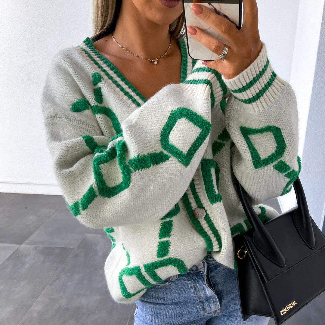 R&B | Oversized Cardigan Grafisches Muster Trendy Design