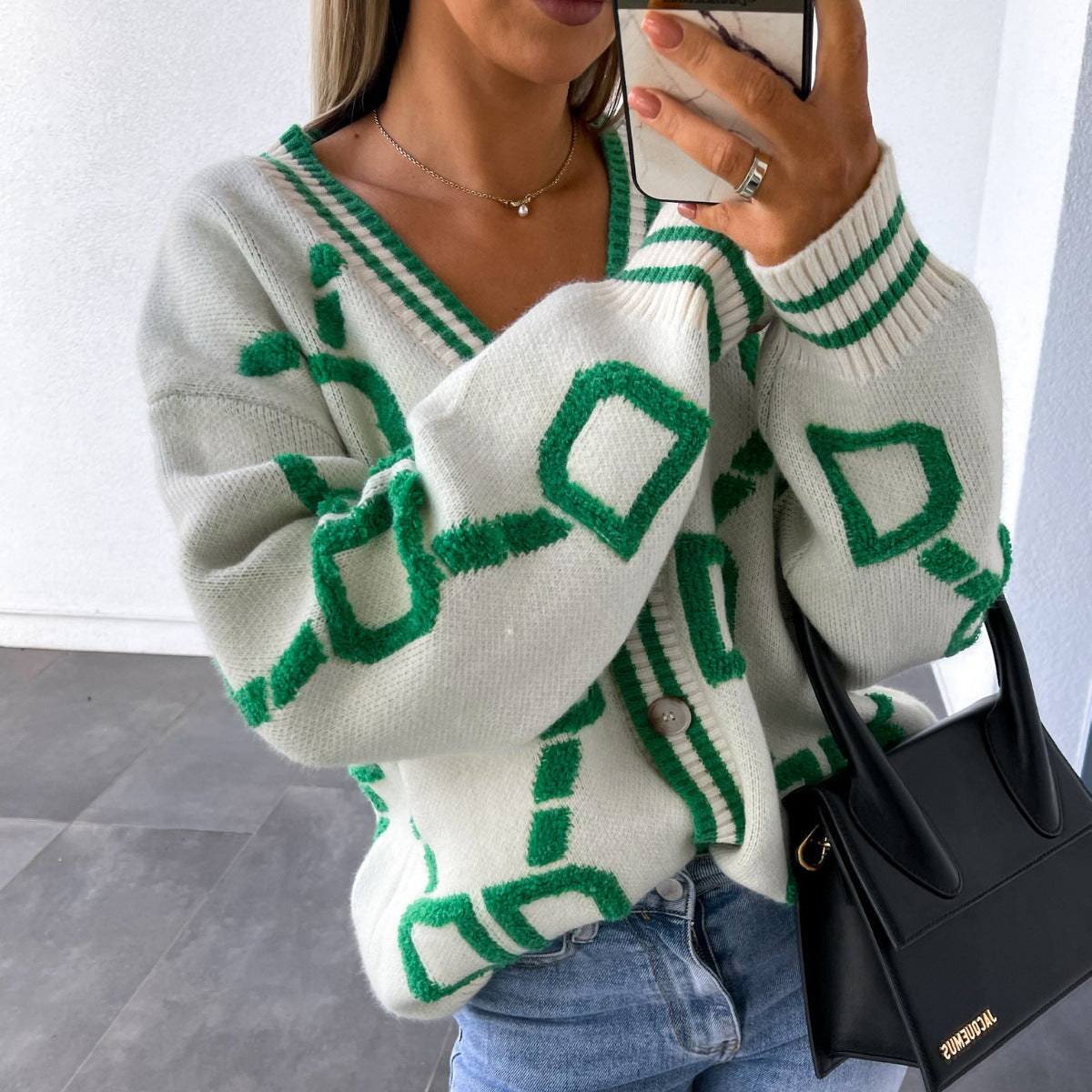 R&B | Oversized Cardigan Grafisches Muster Trendy Design