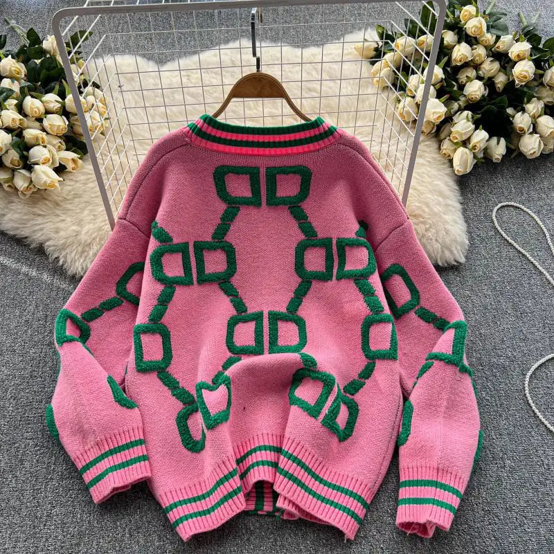 R&B | Oversized Cardigan Grafisches Muster Trendy Design