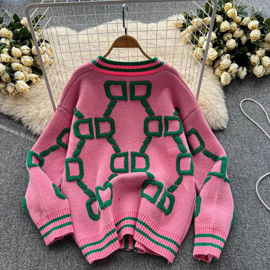 R&B | Oversized Cardigan Grafisches Muster Trendy Design