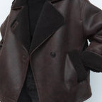R&B | Übergröße Lammfell Aviator Jacke Weiter Kragen mit Umschlägen