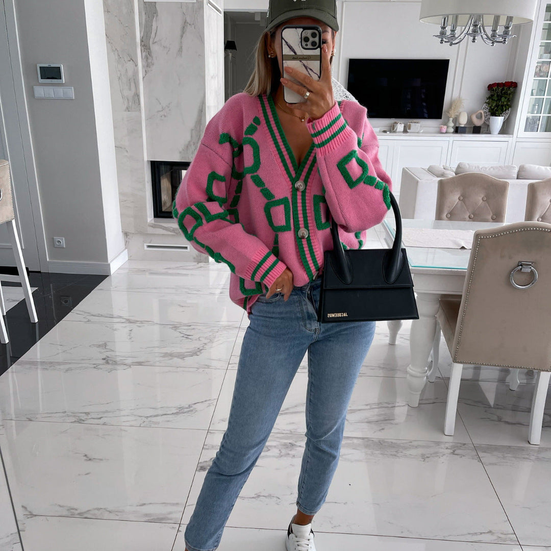 R&B | Oversized Cardigan Grafisches Muster Trendy Design