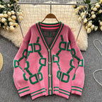 R&B | Oversized Cardigan Grafisches Muster Trendy Design