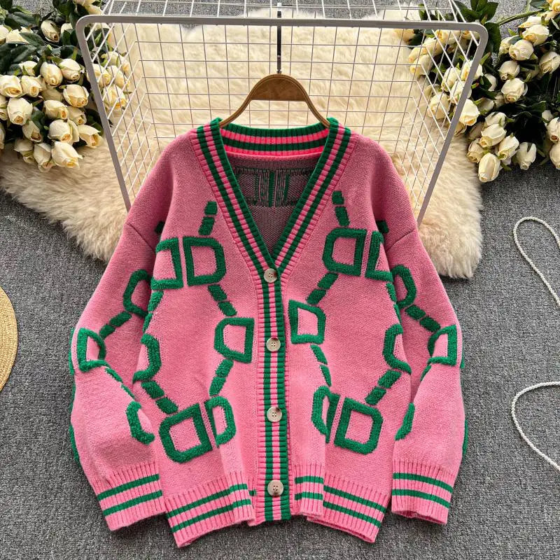 R&B | Oversized Cardigan Grafisches Muster Trendy Design