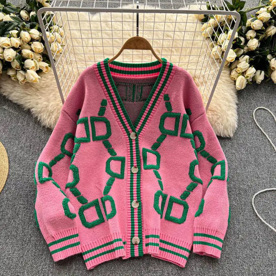 R&B | Oversized Cardigan Grafisches Muster Trendy Design