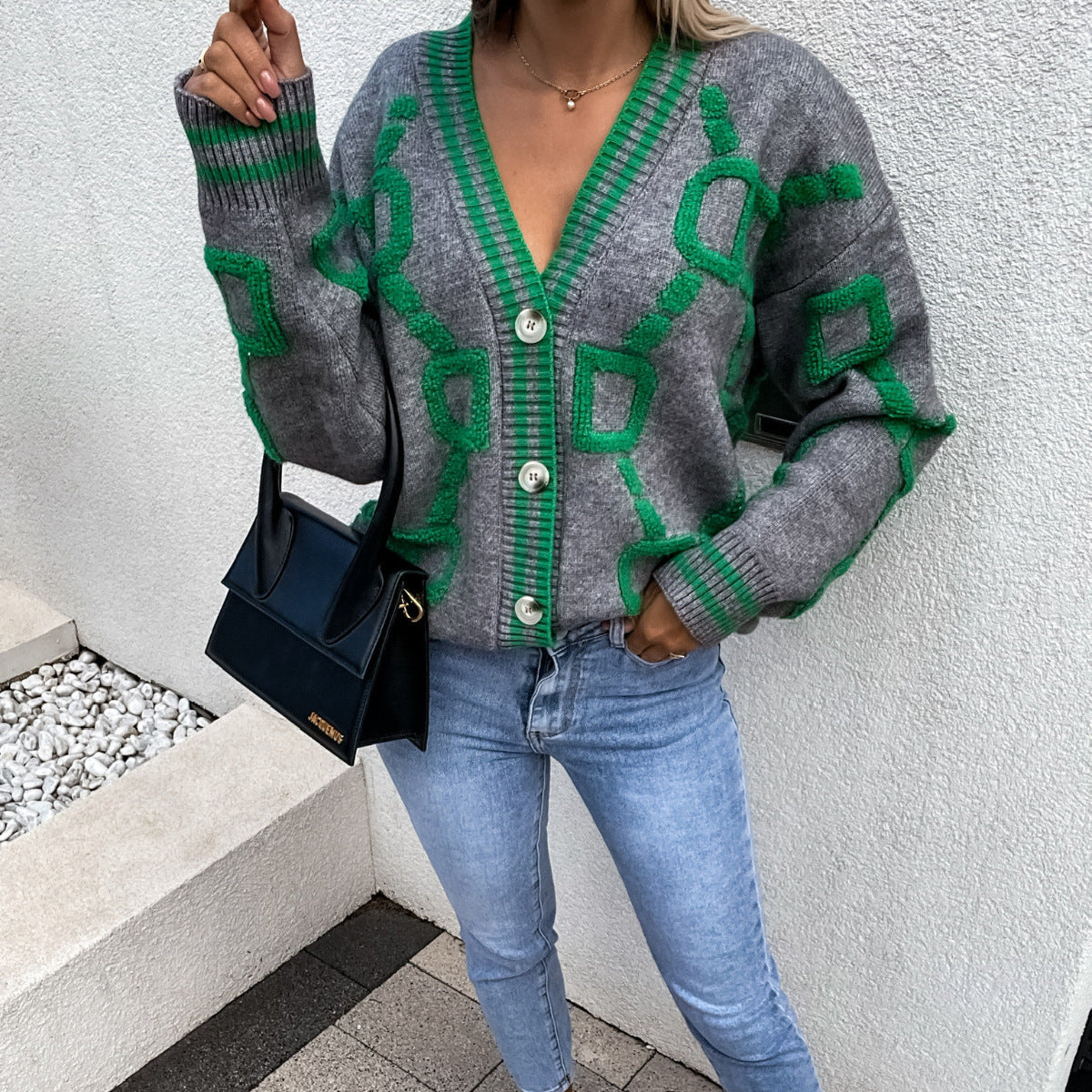 R&B | Oversized Cardigan Grafisches Muster Trendy Design