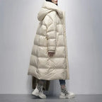 R&B | Lange Pufferjacke mit Daunenumhang