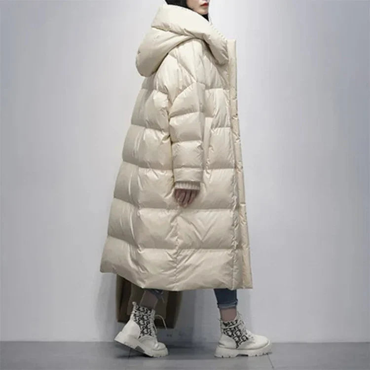 R&B | Lange Pufferjacke mit Daunenumhang