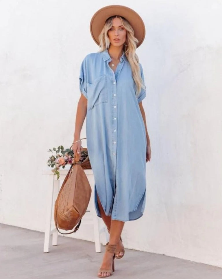 Kurzärmeliges Hemdkleid aus Denim