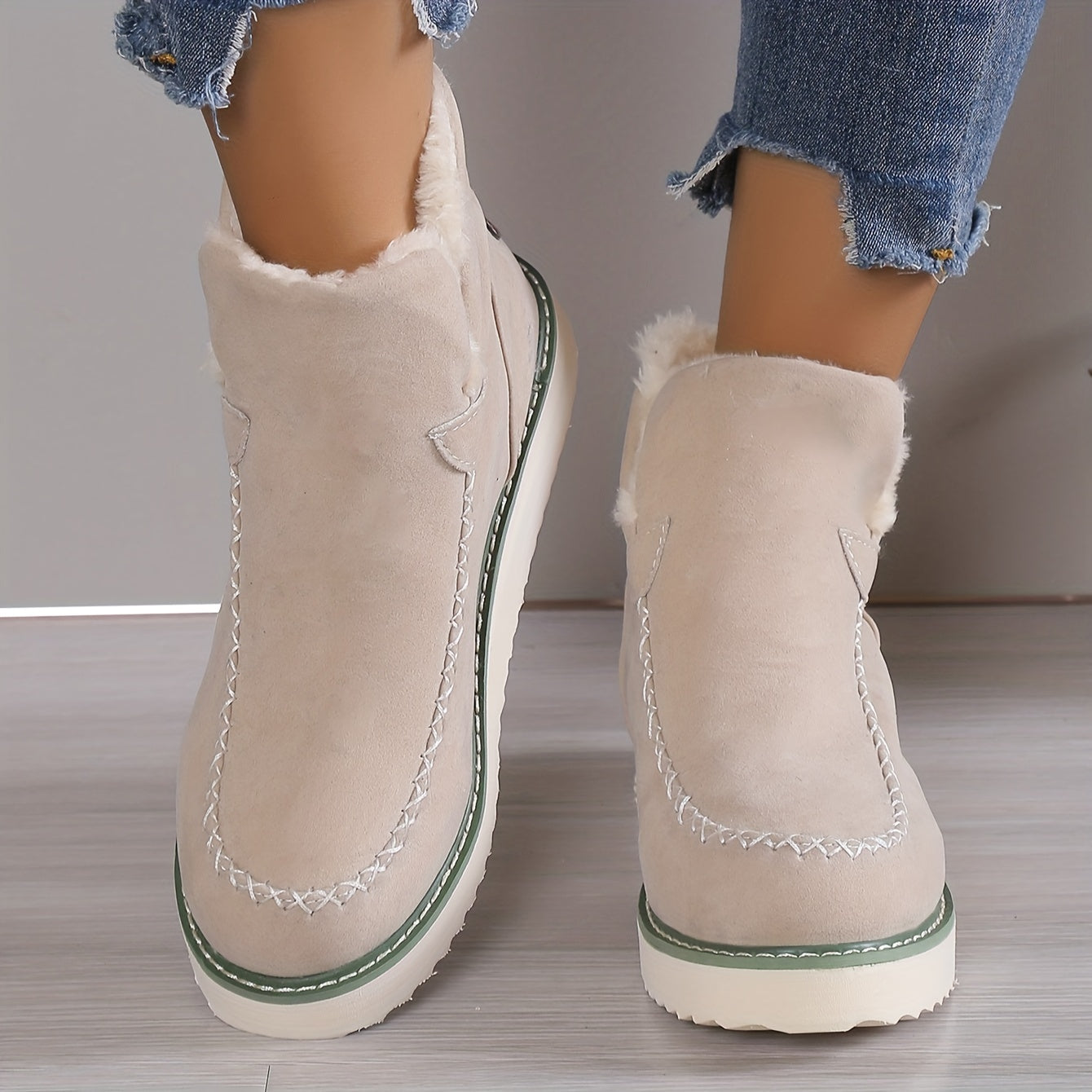 R&B | Winter Wildleder Absatzstiefel mit Kunstpelzfutter