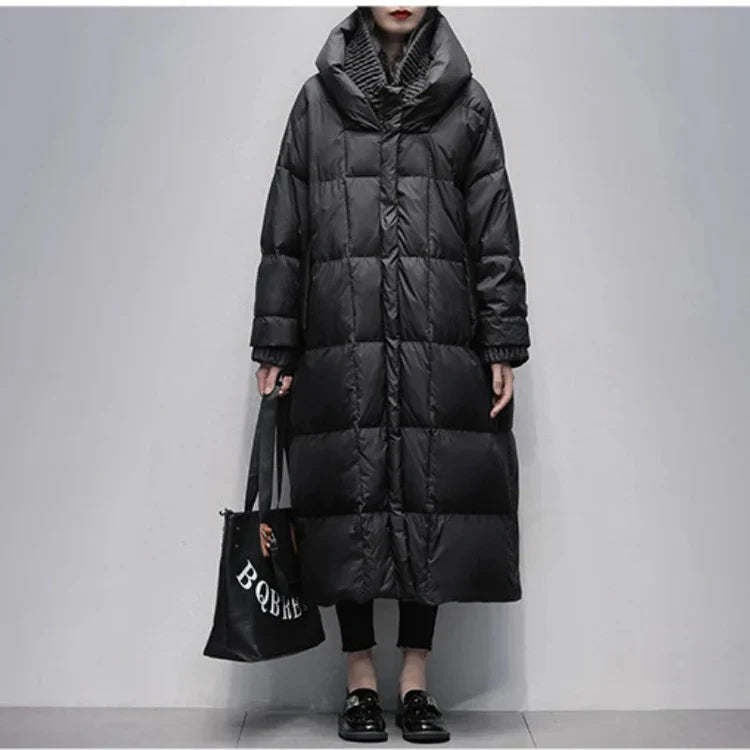R&B | Lange Pufferjacke mit Daunenumhang
