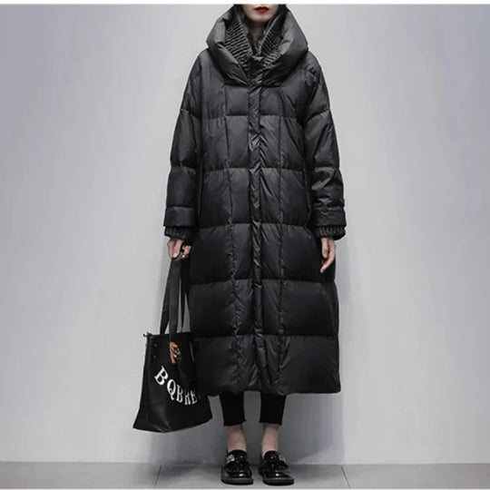 R&B | Lange Pufferjacke mit Daunenumhang