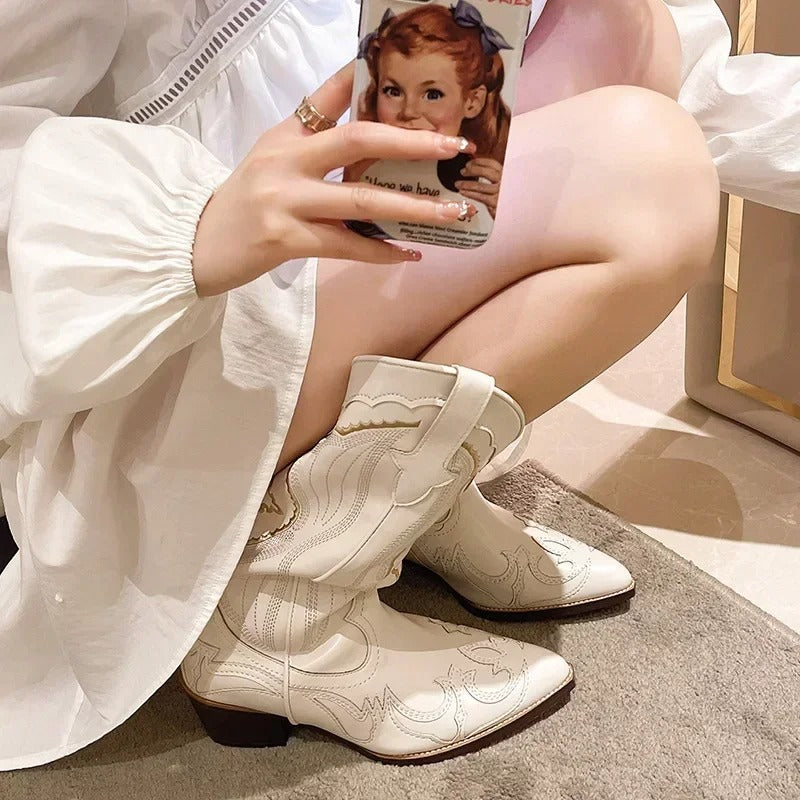 Bestickte Stiefel bis zur Mitte der Waden für Frauen R&B