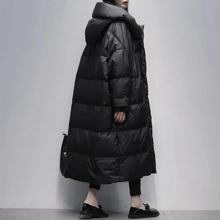 R&B | Lange Pufferjacke mit Daunenumhang