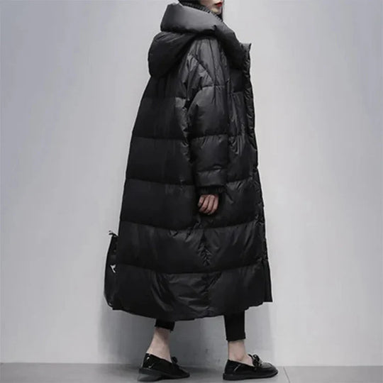 R&B | Lange Pufferjacke mit Daunenumhang