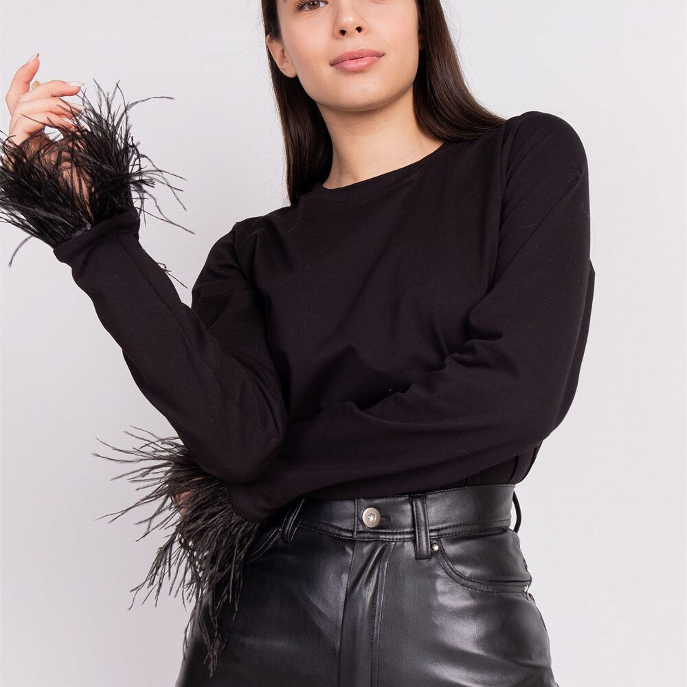 Langarmshirt mit Federn
