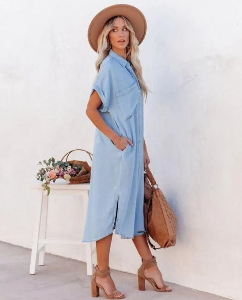 Kurzärmeliges Hemdkleid aus Denim