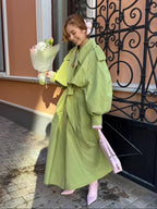 R&B | Übergröße Grüner Damen Trenchcoat mit Gürtel