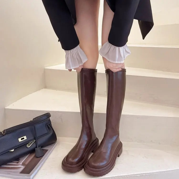 Lange Lederstil Damenstiefel R&B