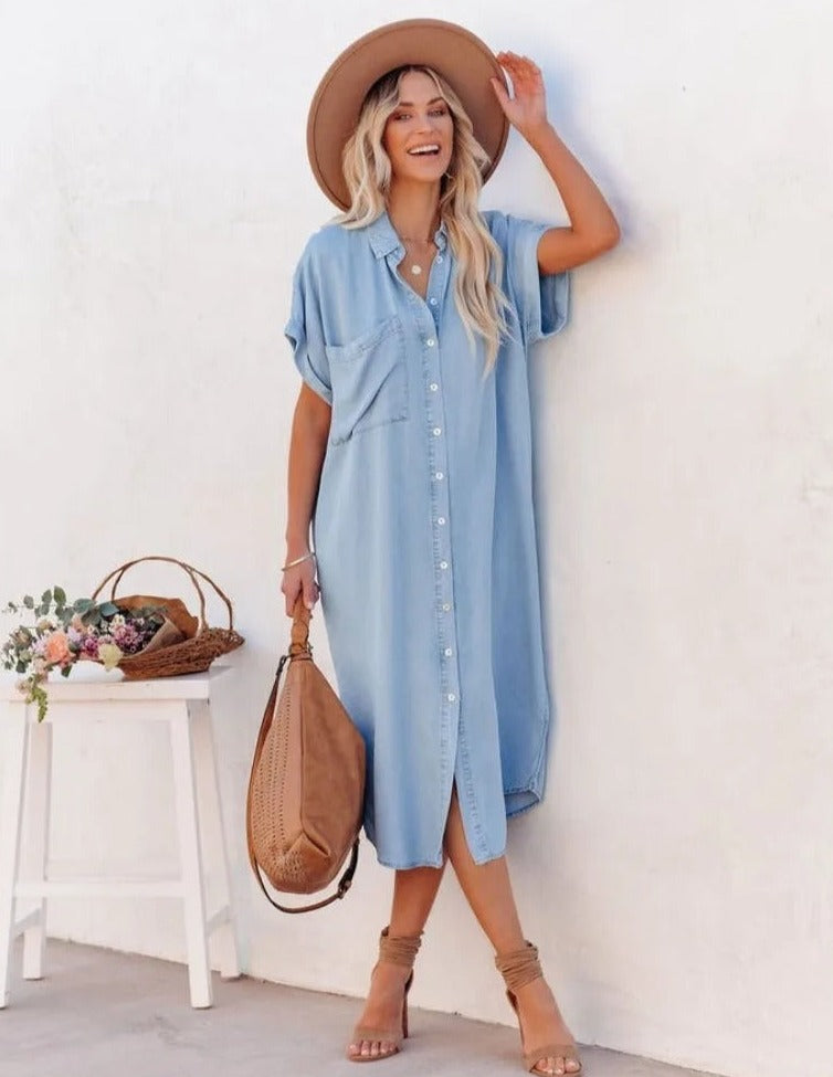 Kurzärmeliges Hemdkleid aus Denim