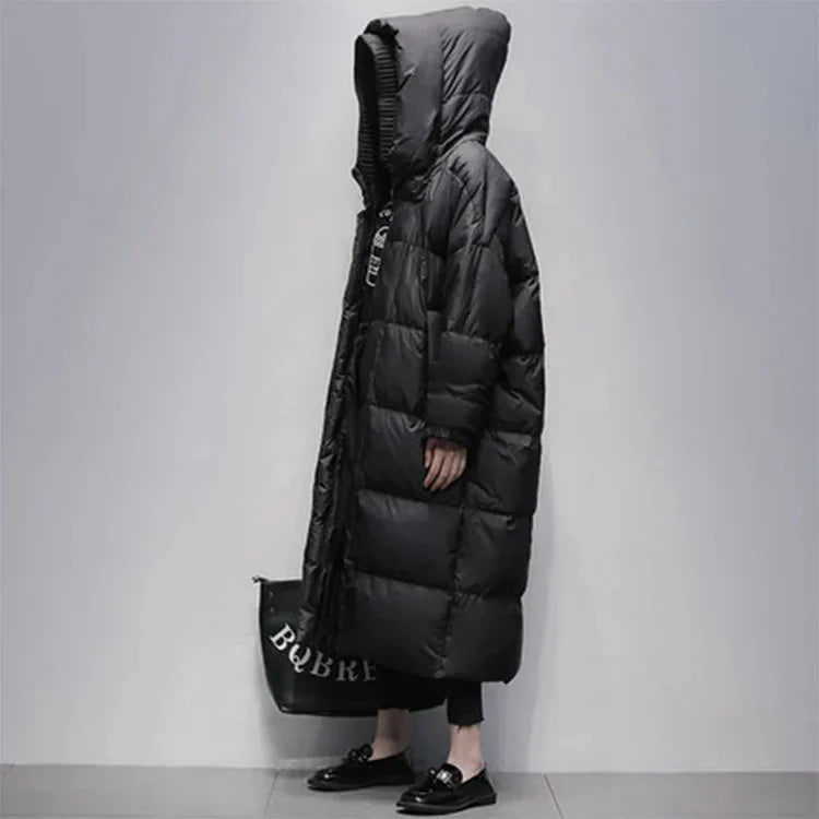 R&B | Lange Pufferjacke mit Daunenumhang