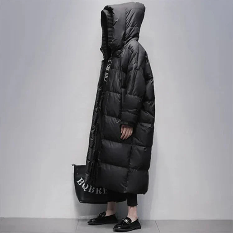 R&B | Lange Pufferjacke mit Daunenumhang