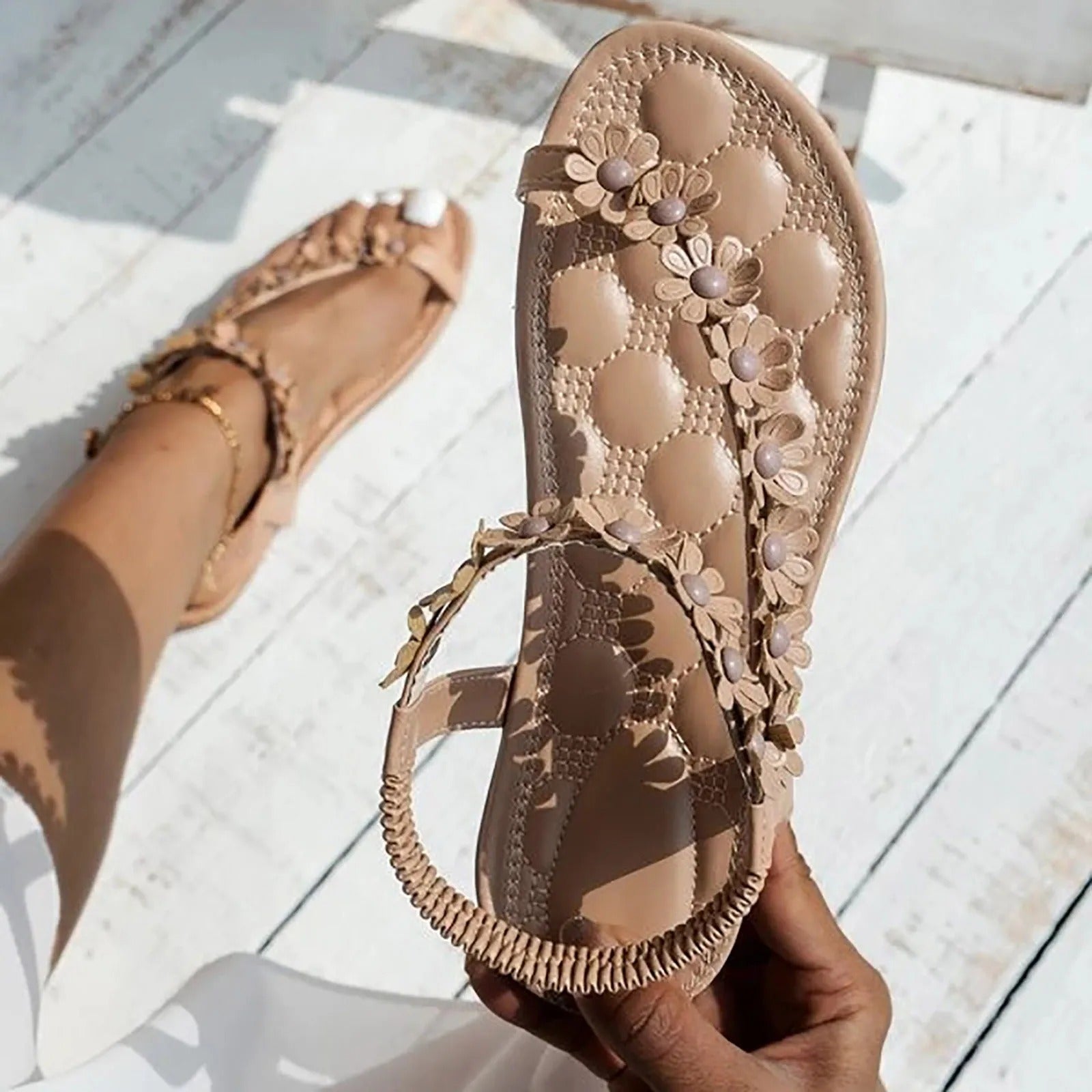 R&B | Flache Sommer Blumen Sandalen