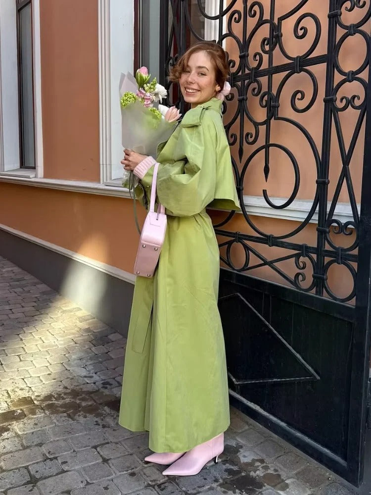 R&B | Übergröße Grüner Damen Trenchcoat mit Gürtel