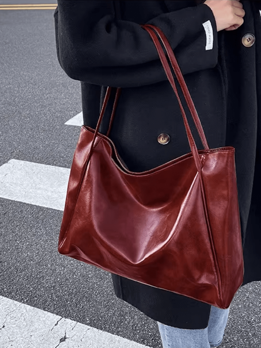 R&B | Große Damen Leder Schultertasche Handtasche Shopper Burgunderrot