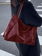 R&B | Große Damen Leder Schultertasche Handtasche Shopper Burgunderrot