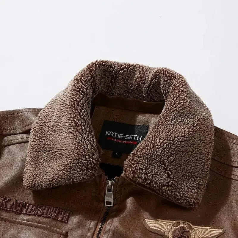 R&B | Herren Fleece-Leder Truckerjacke
