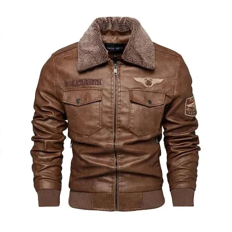R&B | Herren Fleece-Leder Truckerjacke