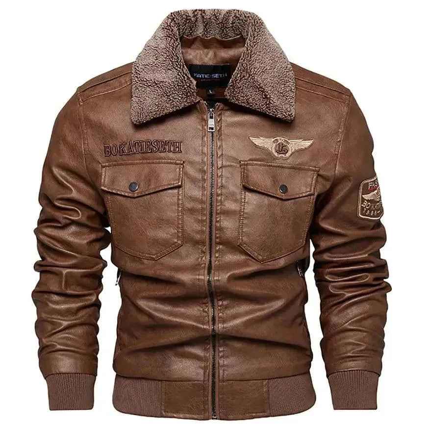R&B | Herren Fleece-Leder Truckerjacke