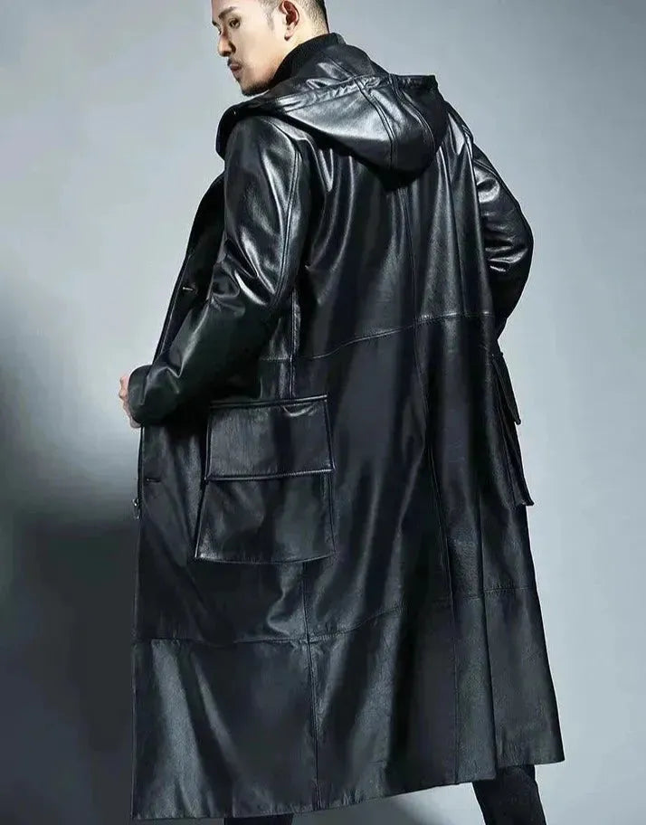 R&B | Herren Kapuzenlose Lederübercoat