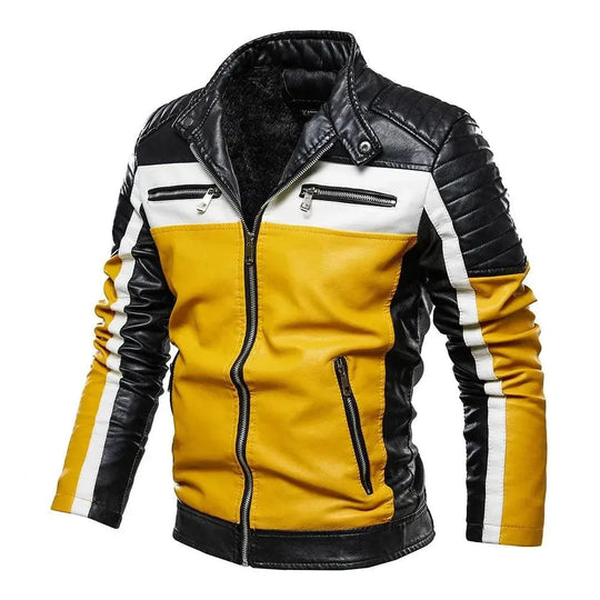 R&B | Herren PU-Leder Patchwork Bikerjacke
