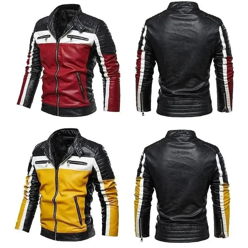 R&B | Herren PU-Leder Patchwork Bikerjacke