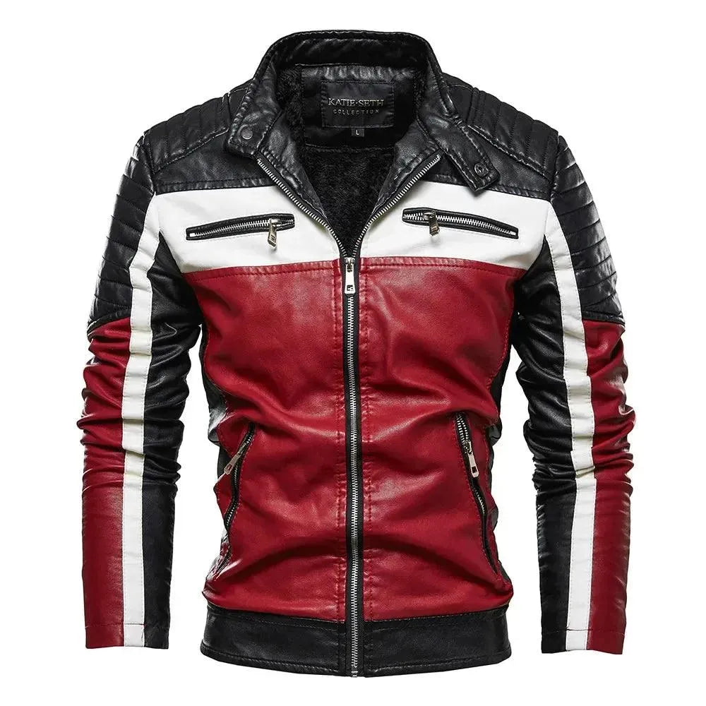 R&B | Herren PU-Leder Patchwork Bikerjacke