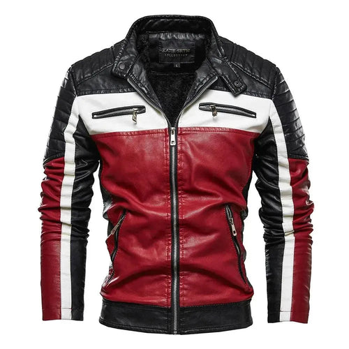 R&B | Herren PU-Leder Patchwork Bikerjacke