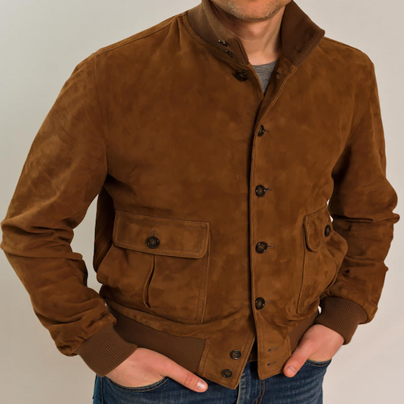 R&B | Herren Slim Suede Jacke mit Stehkragen und Klapptaschen