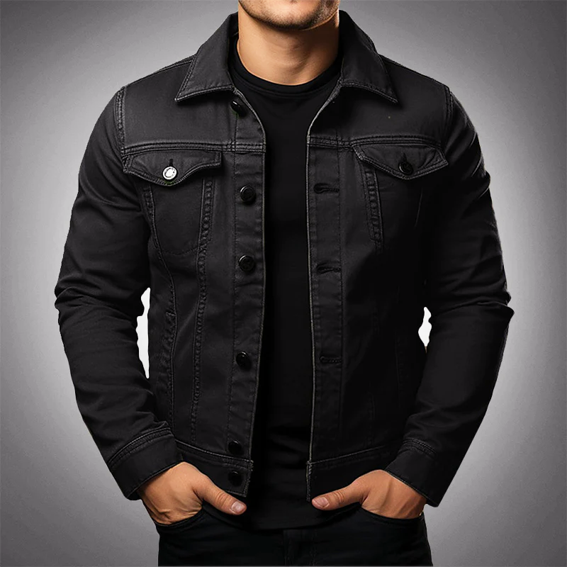 R&B | Herren Strukturierte Denimjacke mit Knopfleiste und Taschen