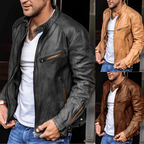 R&B | Herren Vintage Stehkragen PU Lederjacke