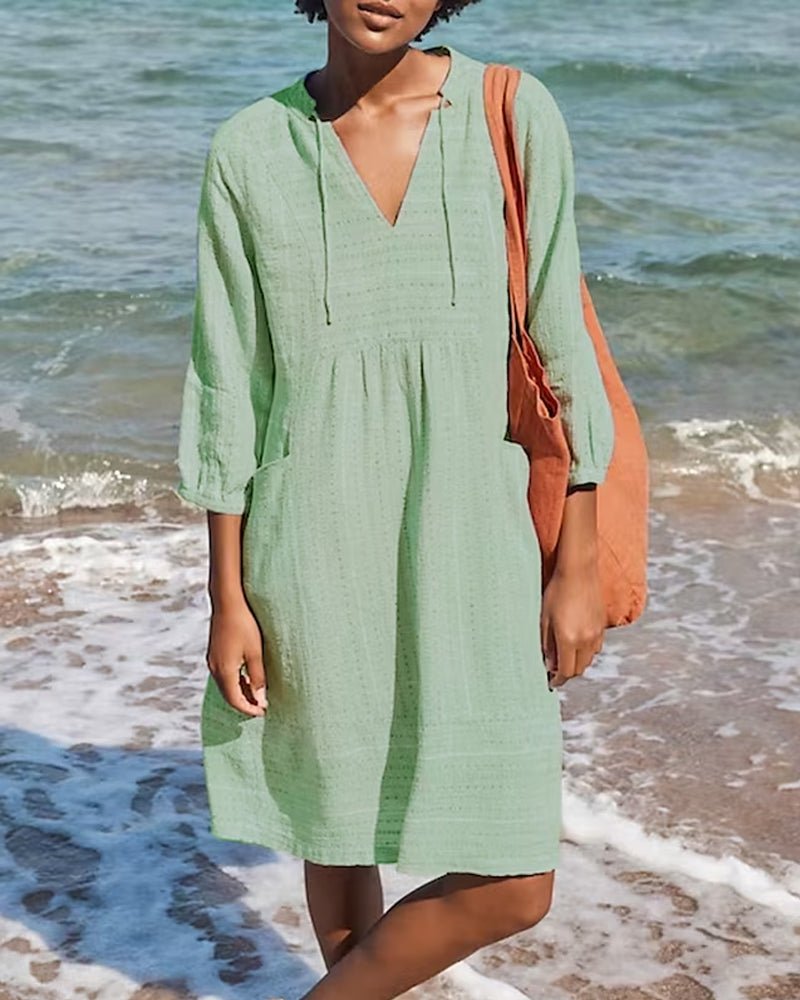 R&B | Entspanntes Boho-Hemdkleid mit V-Ausschnitt für Damen