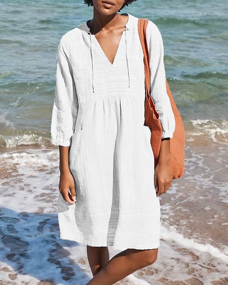R&B | Entspanntes Boho-Hemdkleid mit V-Ausschnitt für Damen