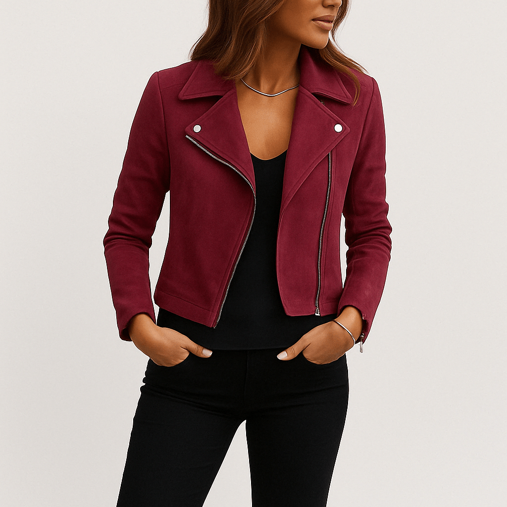 R&B | Bikerjacke Aus Wildlederimitat Stylische Übergangsjacke mit Reißverschlussdetails